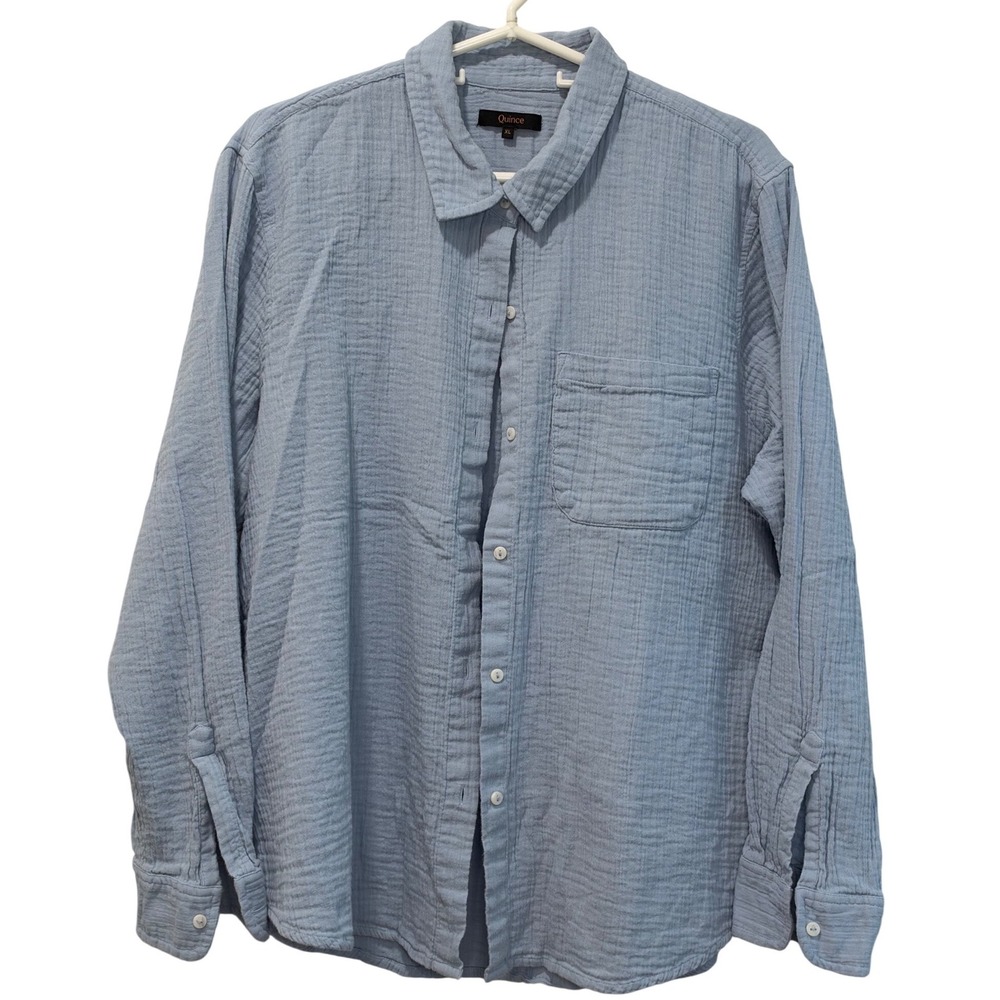 Quince Organic Cotton Double Gauze Button Down Shirt Light Blue XL Relaxed Fit